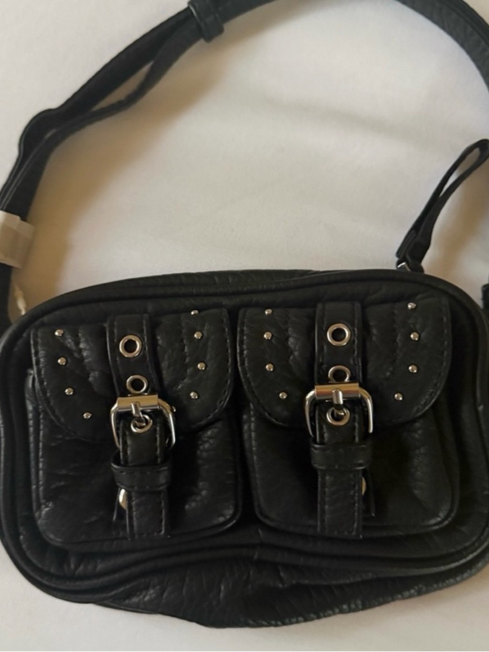 Zara Black leather Kids Crossbody Bag with Buckle Pockets